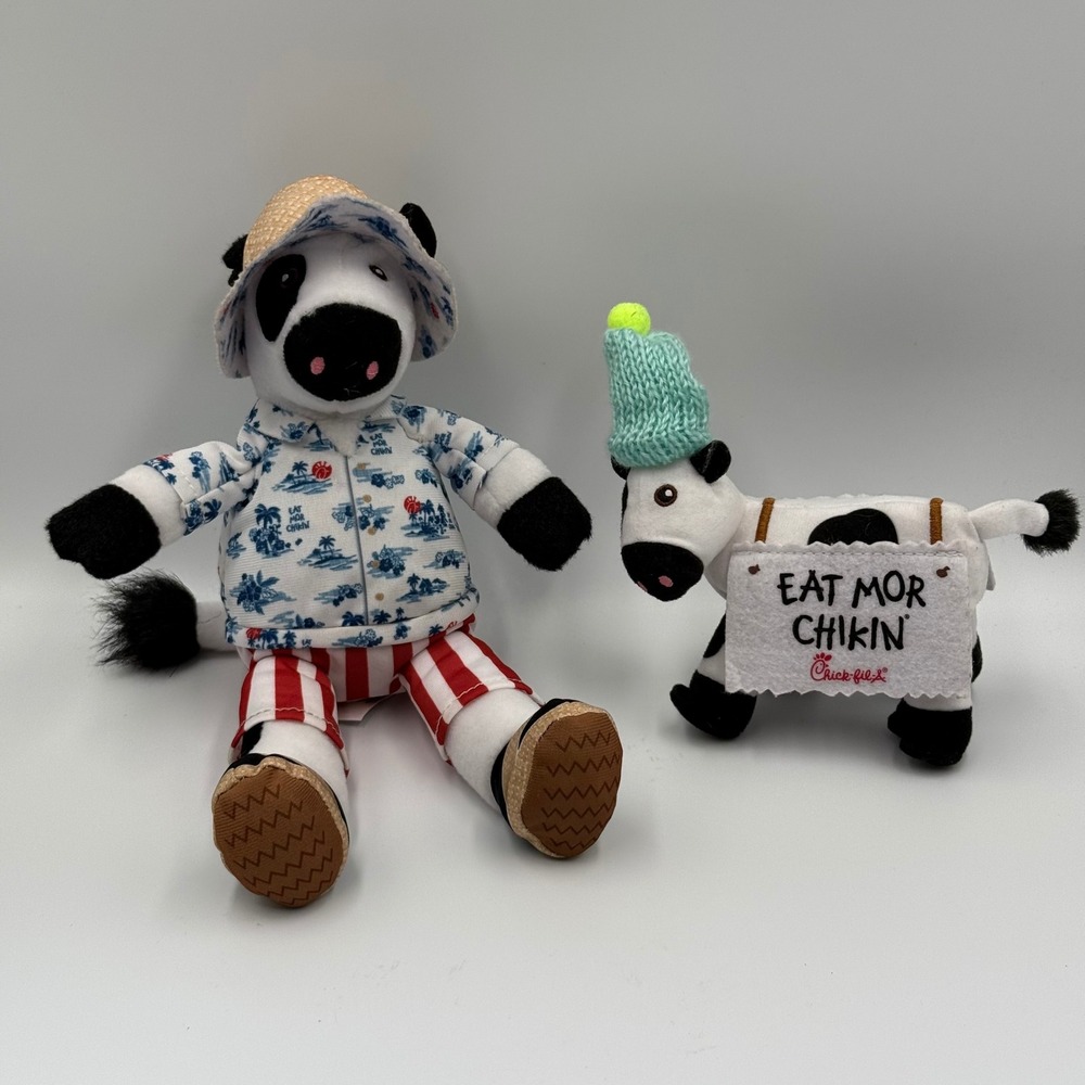 Chick-fil-A Eat Mor Chikin Plush Cow Lot Hawaiian Shirt Beanie 2 Piece Set